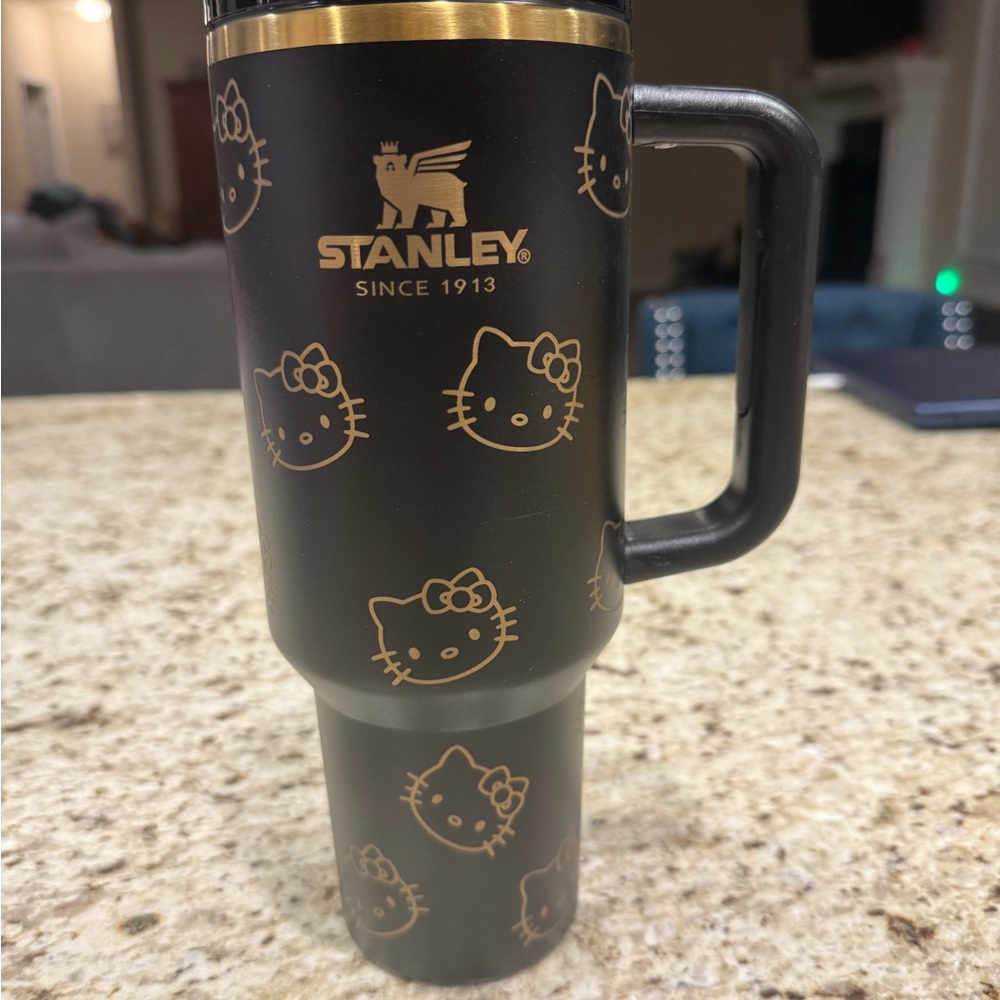 Stanley Black and Gold Tumbler with Custom Engraved Hello Kitty